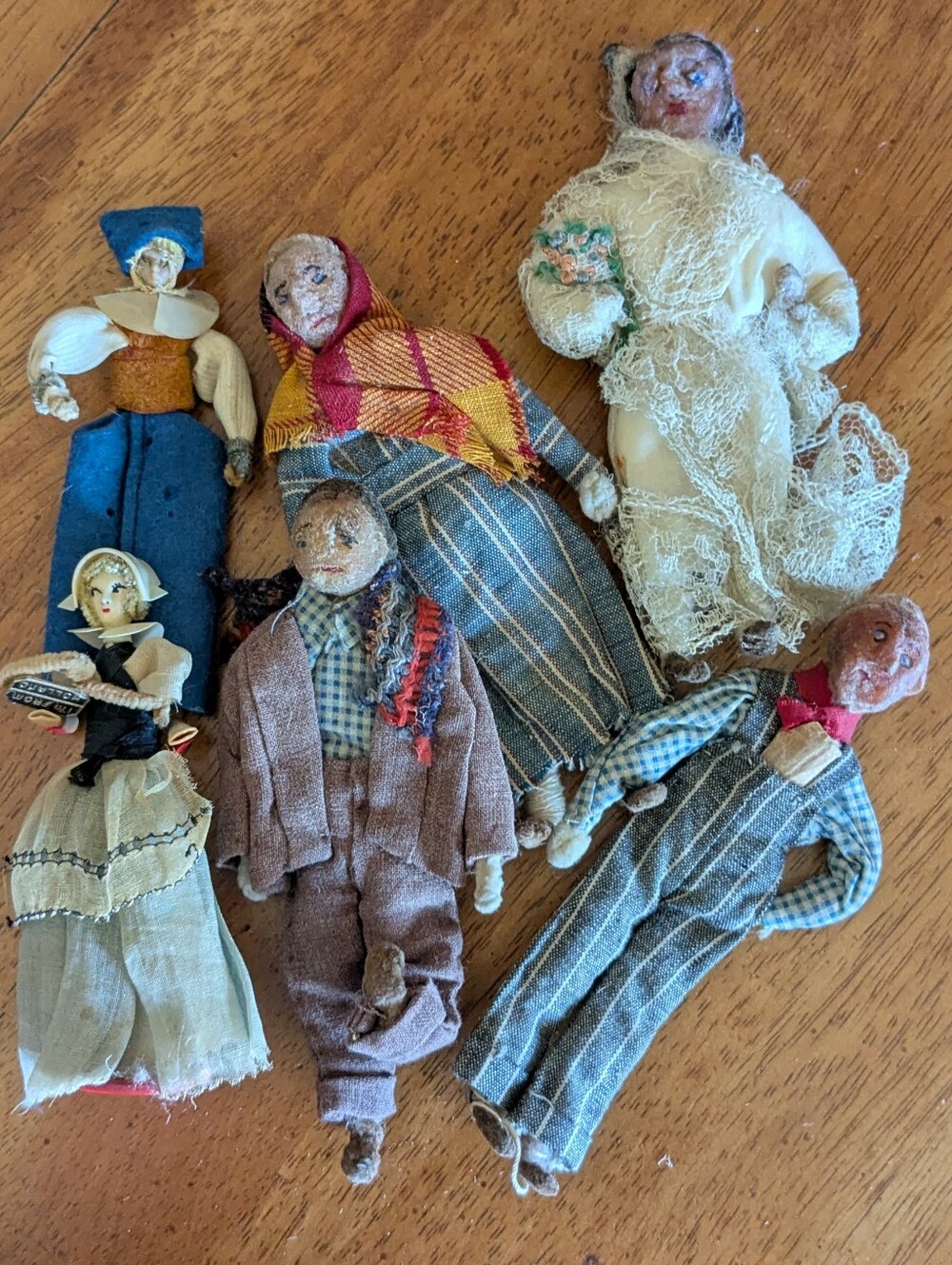 VTG Antique Miniature Folk Art Cloth Dolls - Lot of 6